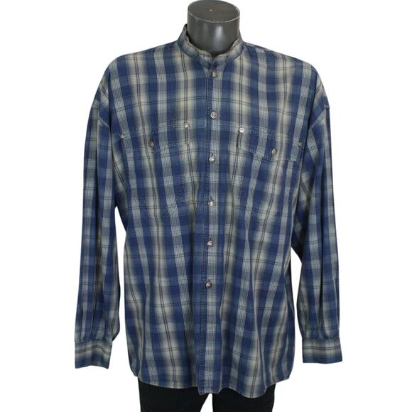 Vintage 90s Versace Jeans Couture Medusa Head Plaid Henley Button Up Shirt XL